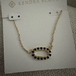 NWT Kendra Scott Elisa Gold Open Frame Pendant Necklace in Black Spinel